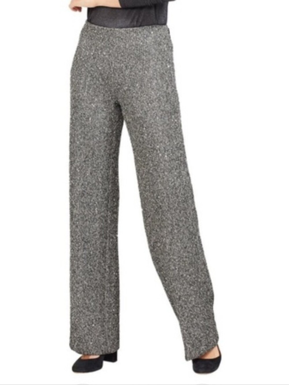 J. Mclaghlin  Sparkle Knit Sequings Wide Legs Trousers in  Gray Sz 10